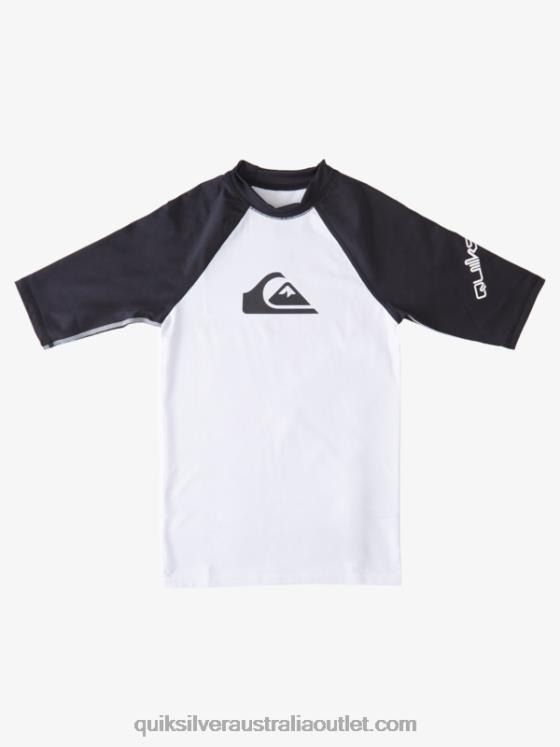 Quiksilver Boys 8-16 All Time Short Sleeve UPF 50 Rashguard H2N4B2245 white/black