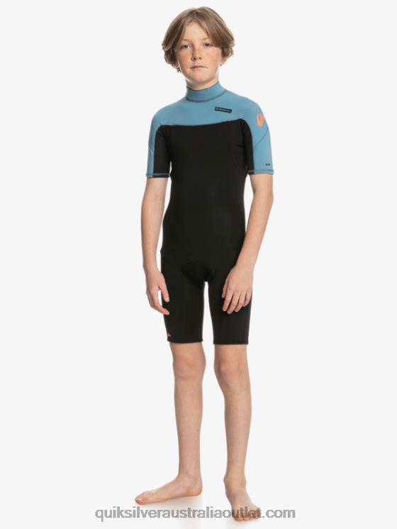 Quiksilver Boys 8-16 2/2mm Everyday Sessions Short Sleeve Back Zip Springsuit H2N4B2041 black/provincial blue