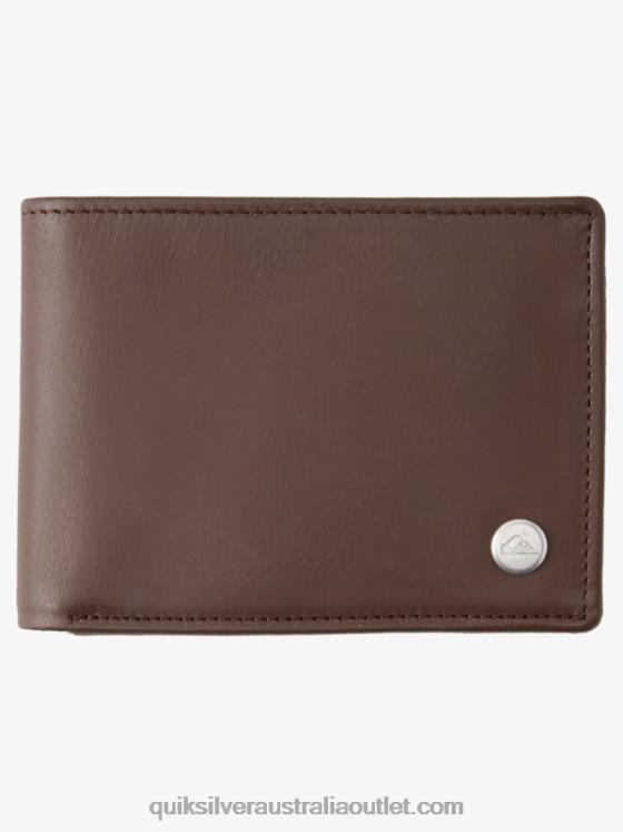 Quiksilver Men Mac Tri-Fold Leather Wallet H2N4B1222 chocolate brown