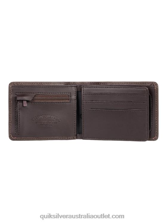Quiksilver Men Mac Tri-Fold Leather Wallet H2N4B1222 chocolate brown