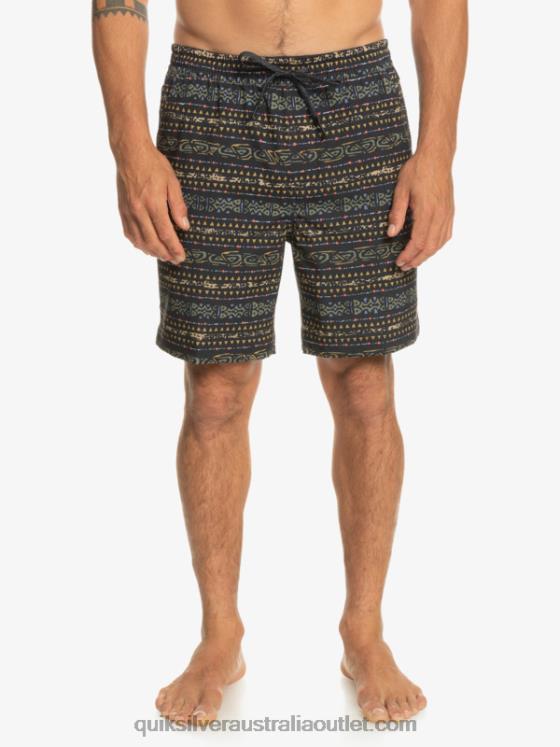 Quiksilver Men Taxer Print 18 Amphibian Boardshorts H2N4B102 black