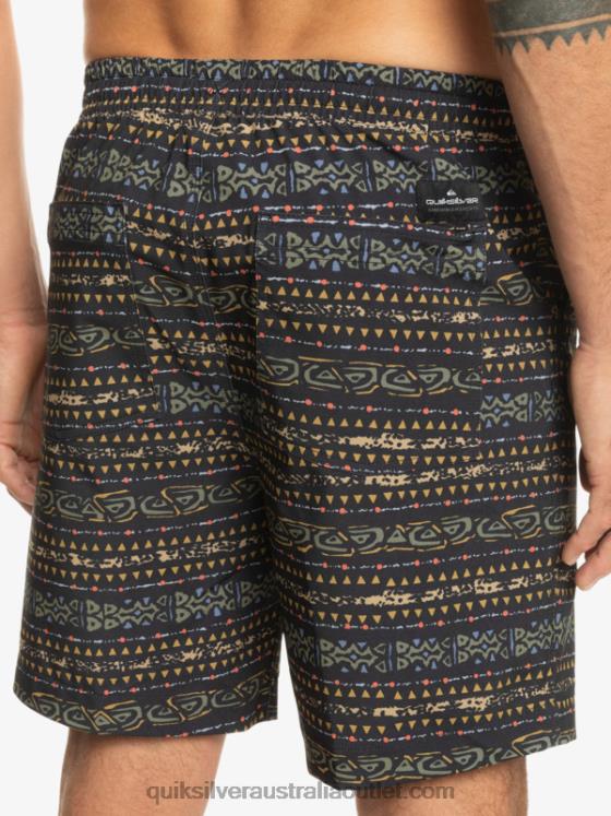 Quiksilver Men Taxer Print 18 Amphibian Boardshorts H2N4B102 black