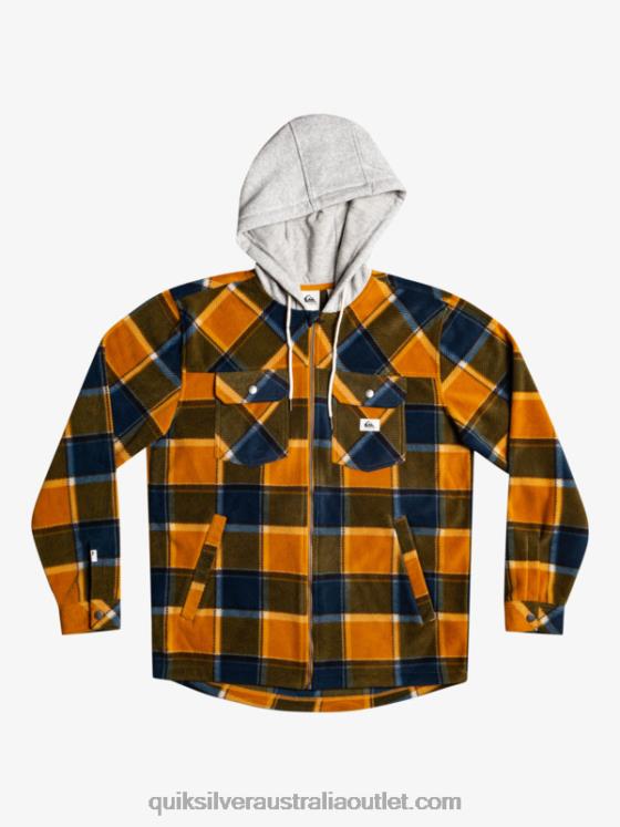 Quiksilver Men Super Swell Hooded Fleece Zip-Up Jacket H2N4B1474 buck brown flannel plaid