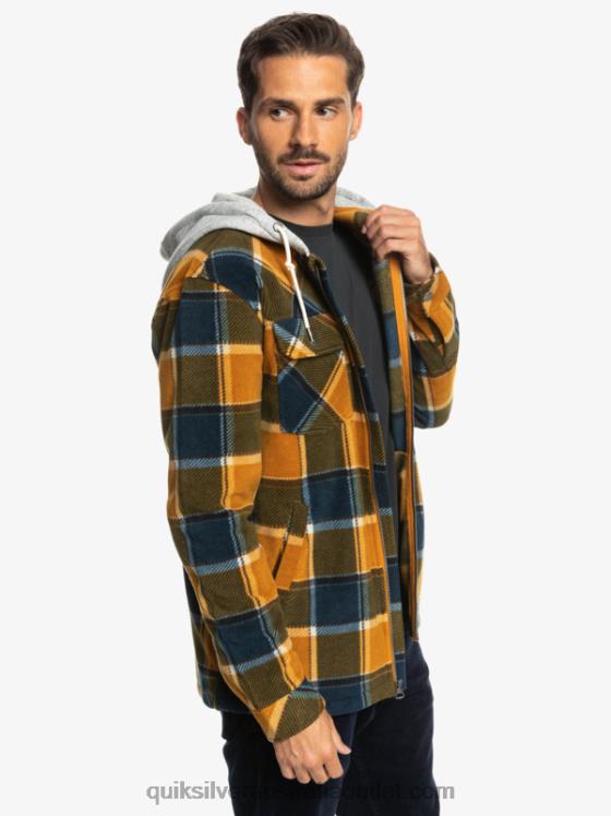 Quiksilver Men Super Swell Hooded Fleece Zip-Up Jacket H2N4B1474 buck brown flannel plaid