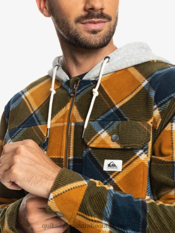 Quiksilver Men Super Swell Hooded Fleece Zip-Up Jacket H2N4B1474 buck brown flannel plaid