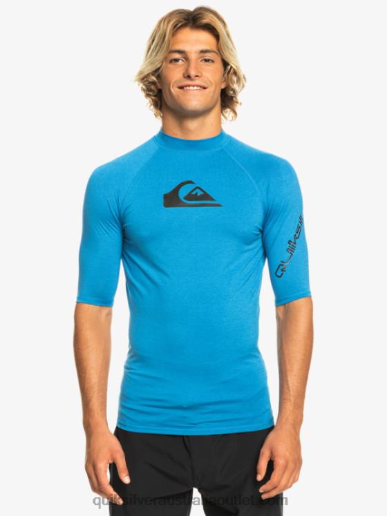 Quiksilver Men All Time Short Sleeve UPF 50 Rashguard H2N4B814 snorkel blue heather