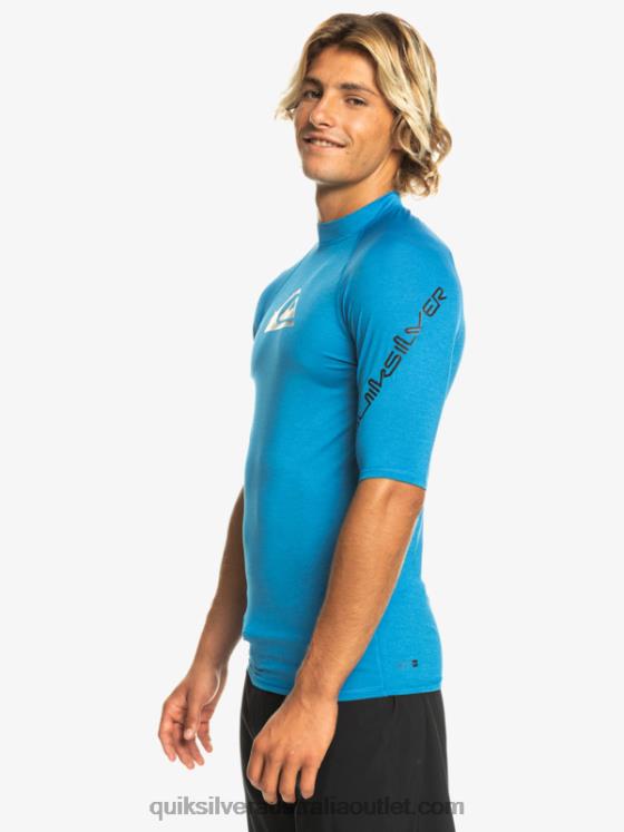 Quiksilver Men All Time Short Sleeve UPF 50 Rashguard H2N4B814 snorkel blue heather