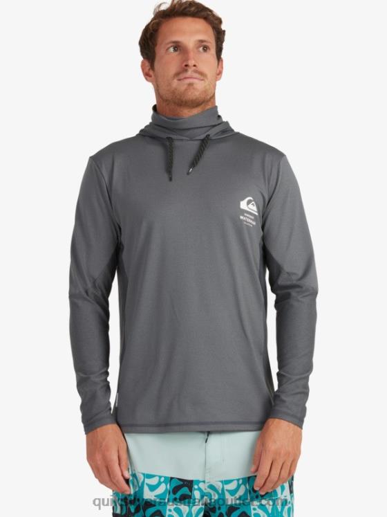 Quiksilver Men Waterman Angler Hooded Long Sleeve UPF 50 Surf T-Shirt H2N4B1848 dark shadow