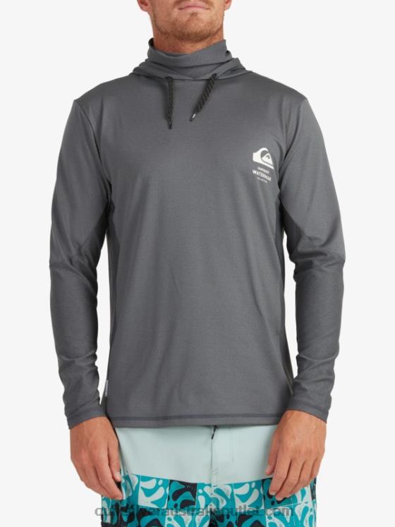 Quiksilver Men Waterman Angler Hooded Long Sleeve UPF 50 Surf T-Shirt H2N4B1848 dark shadow