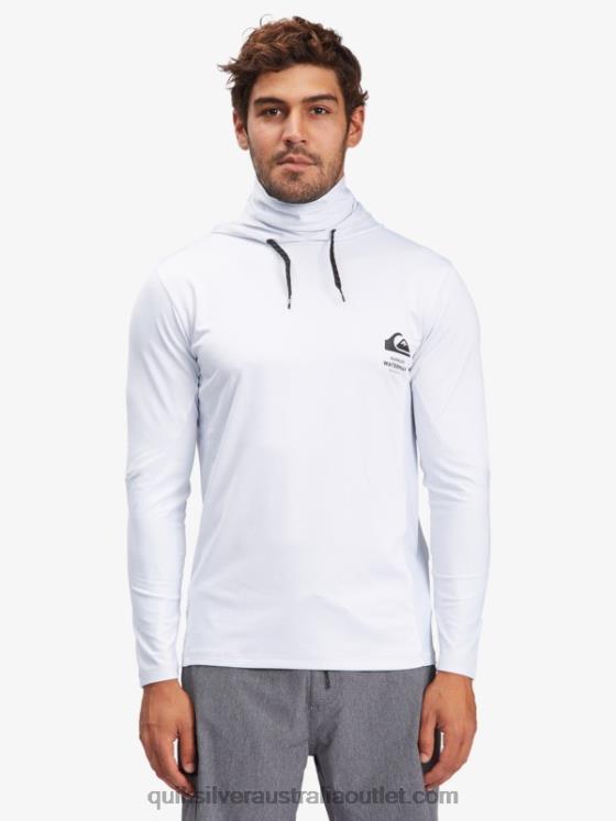 Quiksilver Men Waterman Angler Hooded Long Sleeve UPF 50 Surf T-Shirt H2N4B1850 white