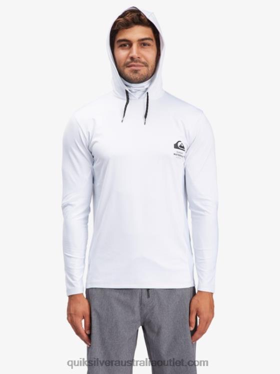 Quiksilver Men Waterman Angler Hooded Long Sleeve UPF 50 Surf T-Shirt H2N4B1850 white