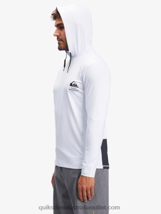 Quiksilver Men Waterman Angler Hooded Long Sleeve UPF 50 Surf T-Shirt H2N4B1850 white
