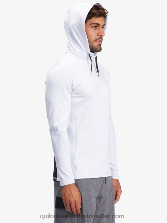 Quiksilver Men Waterman Angler Hooded Long Sleeve UPF 50 Surf T-Shirt H2N4B1850 white