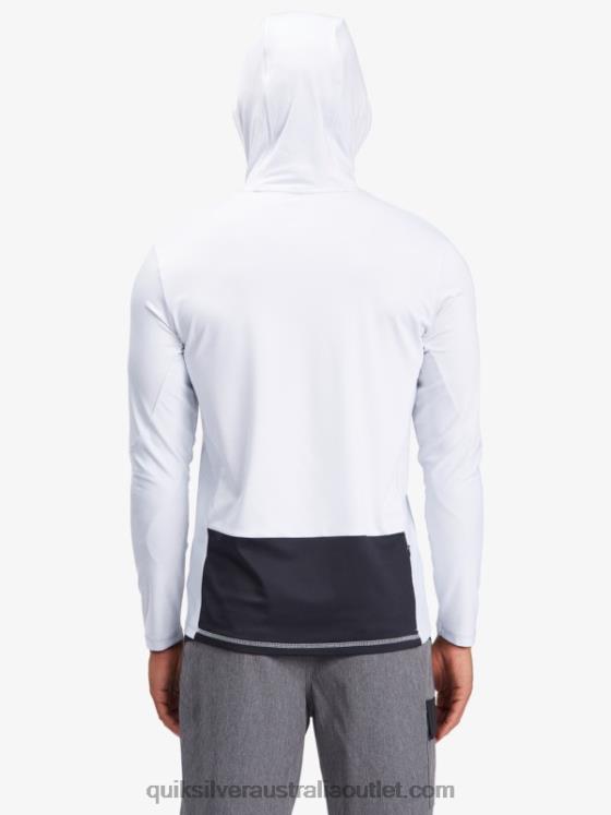 Quiksilver Men Waterman Angler Hooded Long Sleeve UPF 50 Surf T-Shirt H2N4B1850 white