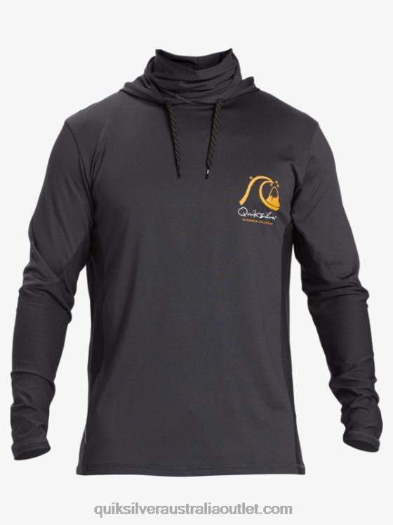 Quiksilver Men Waterman Angler Hooded UPF 50 Long Sleeve Surf Tee H2N4B830 black