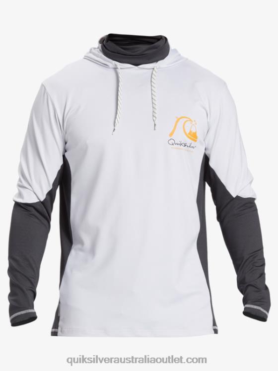 Quiksilver Men Waterman Angler Hooded UPF 50 Long Sleeve Surf Tee H2N4B831 white