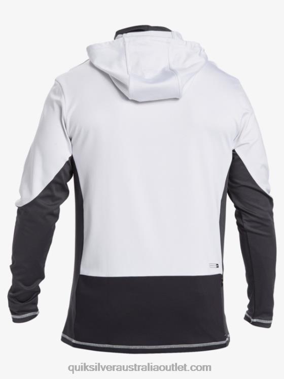 Quiksilver Men Waterman Angler Hooded UPF 50 Long Sleeve Surf Tee H2N4B831 white