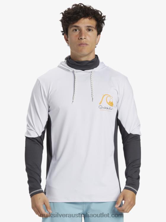 Quiksilver Men Waterman Angler Hooded UPF 50 Long Sleeve Surf Tee H2N4B831 white