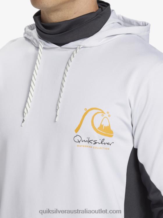 Quiksilver Men Waterman Angler Hooded UPF 50 Long Sleeve Surf Tee H2N4B831 white