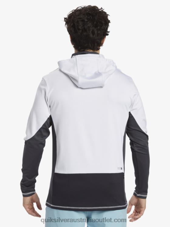 Quiksilver Men Waterman Angler Hooded UPF 50 Long Sleeve Surf Tee H2N4B831 white