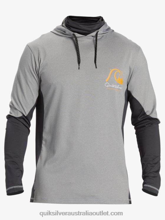 Quiksilver Men Waterman Angler Hooded UPF 50 Long Sleeve Surf Tee H2N4B832 sharkskin