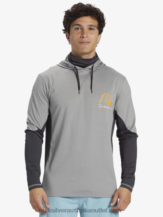Quiksilver Men Waterman Angler Hooded UPF 50 Long Sleeve Surf Tee H2N4B832 sharkskin
