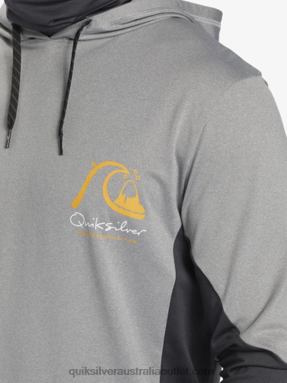 Quiksilver Men Waterman Angler Hooded UPF 50 Long Sleeve Surf Tee H2N4B832 sharkskin