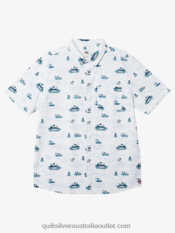 Quiksilver Men Hawaii Lost At Sea Short Sleeve Shirt H2N4B1725 white