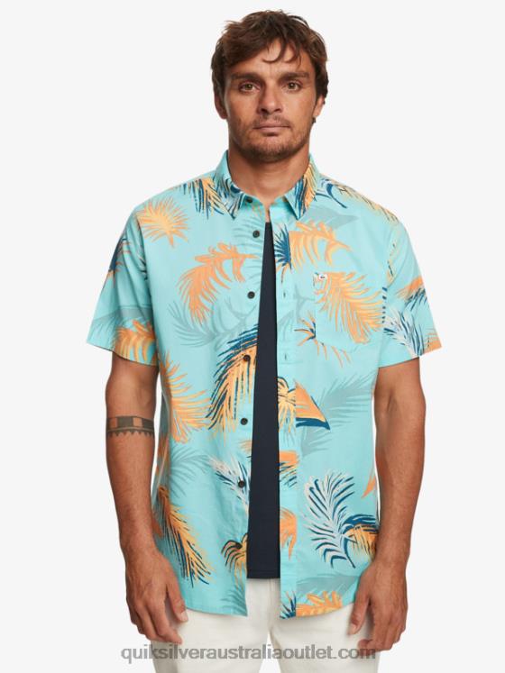Quiksilver Men Tropical Glitch Short Sleeve Shirt H2N4B552 angel blue tropical glitch