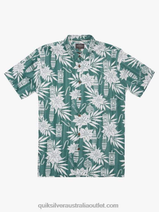 Quiksilver Men Waterman Holiday Time Short Sleeve Shirt H2N4B1797 smoke pine holiday time