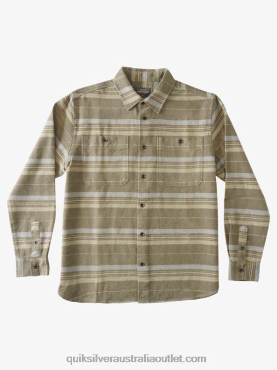 Quiksilver Men Waterman Horizontal Ridge Flannel Long Sleeve Shirt H2N4B1122 dusty olive horizontal ridge
