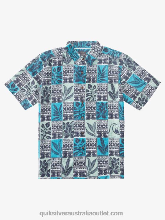 Quiksilver Men Waterman Leaf Boxes Hawaiian Shirt H2N4B915 blue turquoise leaf boxes