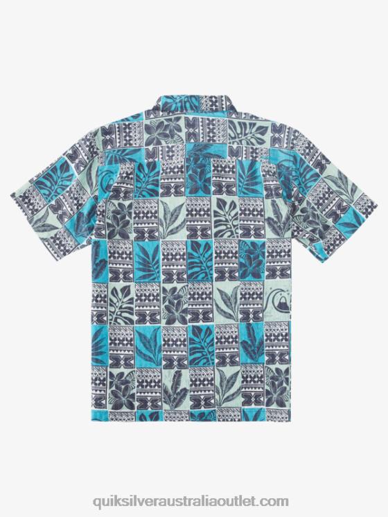 Quiksilver Men Waterman Leaf Boxes Hawaiian Shirt H2N4B915 blue turquoise leaf boxes