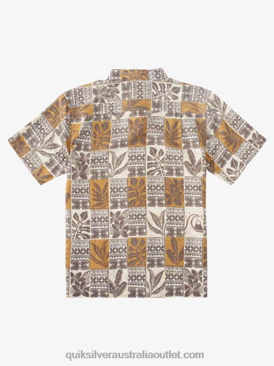 Quiksilver Men Waterman Leaf Boxes Hawaiian Shirt H2N4B918 brown rice leaf boxes