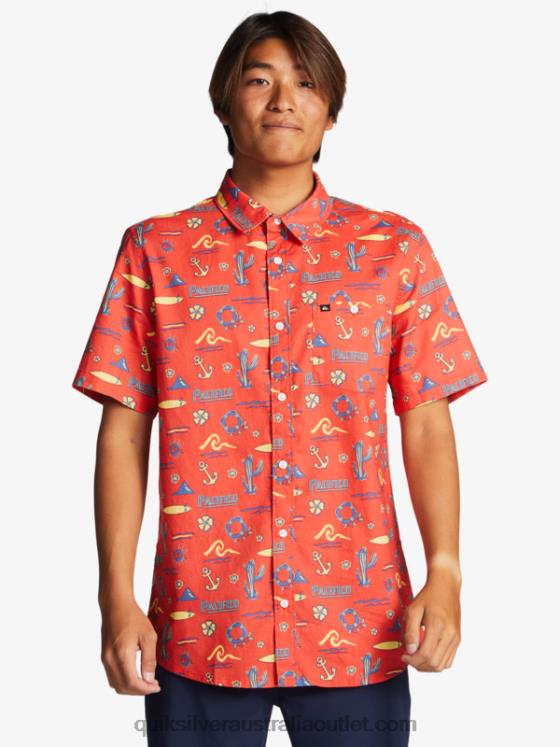 Quiksilver x Pacifico Men Short Sleeve Shirt H2N4B16 red pacifico quiksilver