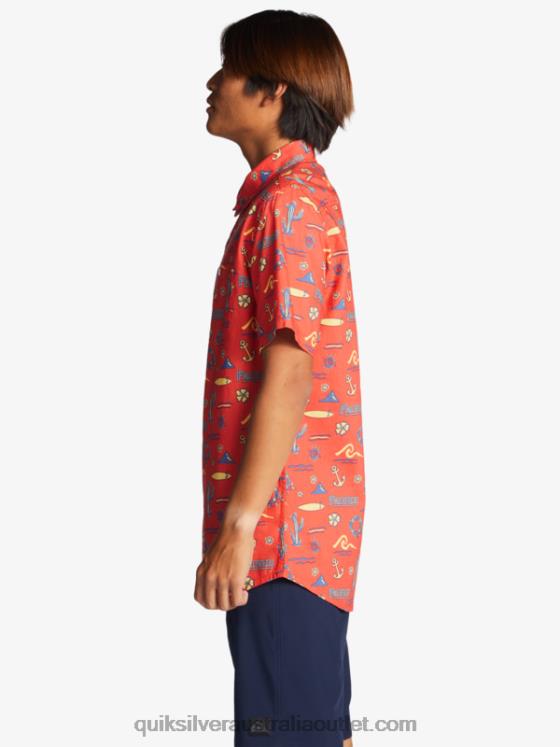 Quiksilver x Pacifico Men Short Sleeve Shirt H2N4B16 red pacifico quiksilver