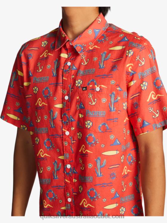 Quiksilver x Pacifico Men Short Sleeve Shirt H2N4B16 red pacifico quiksilver