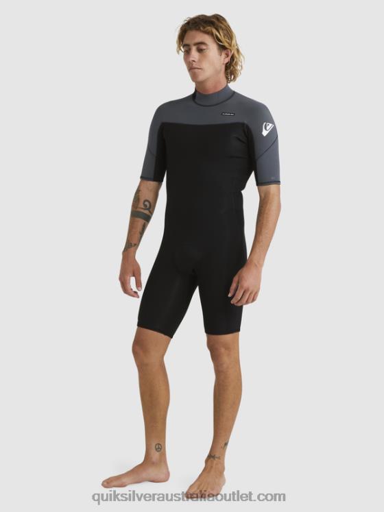 Quiksilver Men 2/2mm Everyday Sessions Short Sleeve Back Zip Springsuit H2N4B1433 black/gun metal