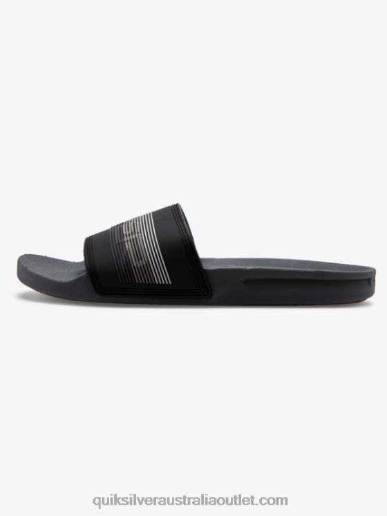 Quiksilver Men Rivi Wordmark Slide Slider Sandals H2N4B690 black/grey