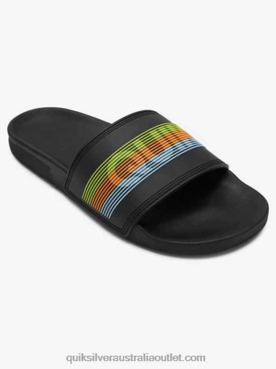 Quiksilver Men Rivi Wordmark Slide Slider Sandals H2N4B693 black/orange/blue
