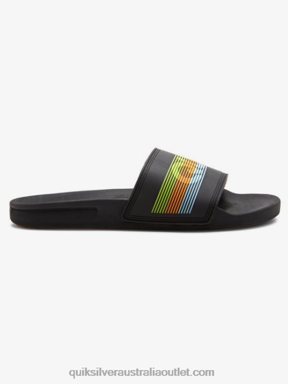 Quiksilver Men Rivi Wordmark Slide Slider Sandals H2N4B693 black/orange/blue