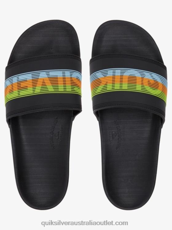 Quiksilver Men Rivi Wordmark Slide Slider Sandals H2N4B693 black/orange/blue